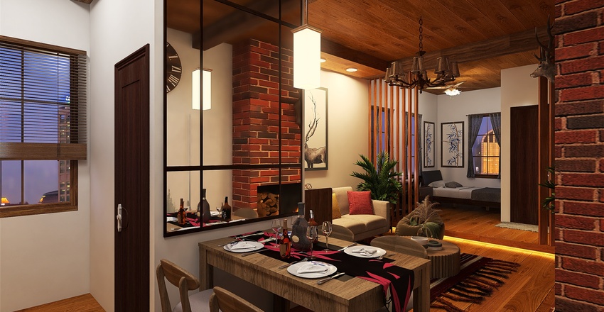 RUSTIC STYLE STUDIO UNITS Interior Design Render