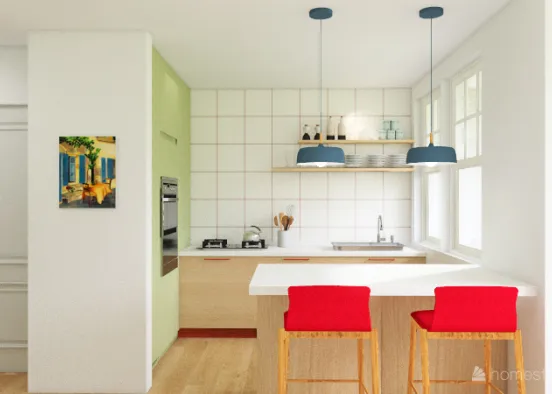 green grid kitchen 1bed Design Rendering