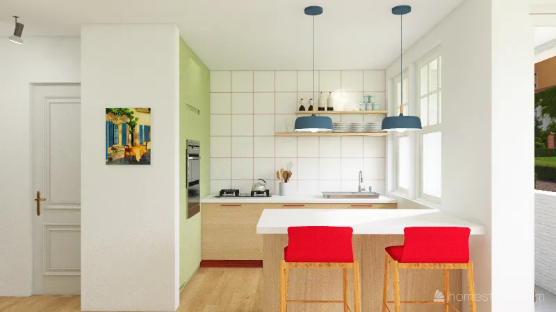 green grid kitchen 1bed 3d design renderings
