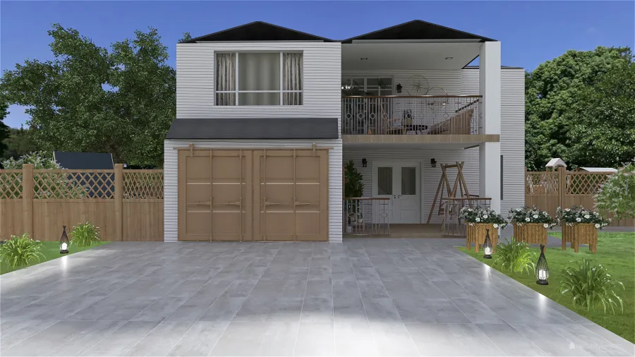 Contemporary Two story house for a family White Green 3d design renderings