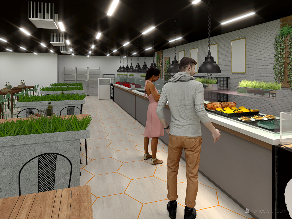 Industrial canteen for 500 3d design renderings
