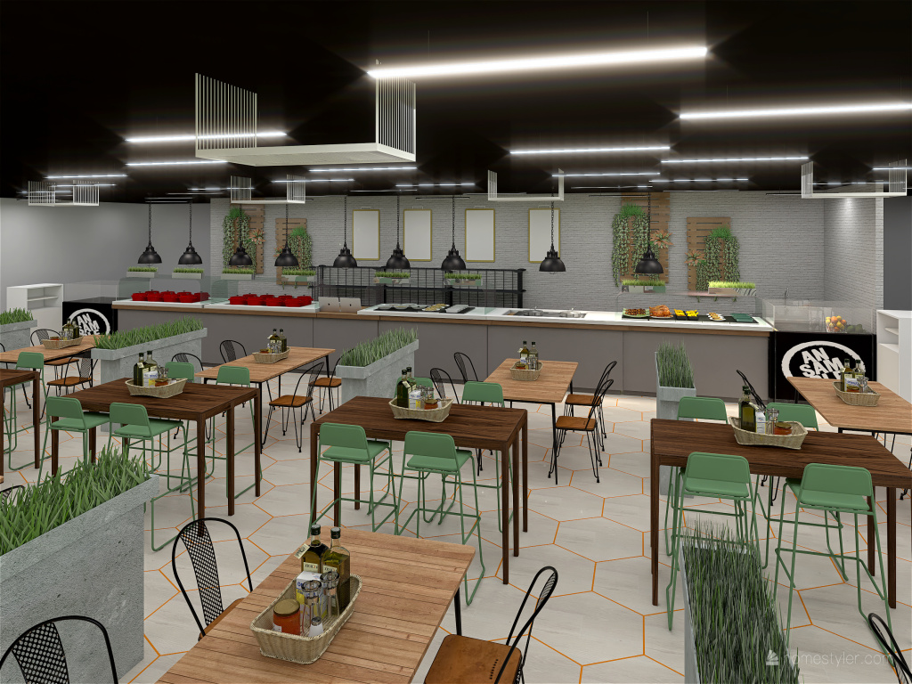 Industrial canteen for 500 3d design renderings