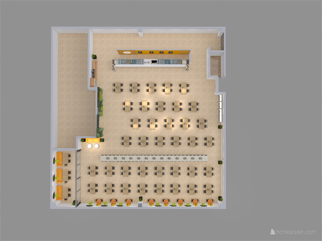 Modification 400 sqm industrial Canteen 3d design renderings