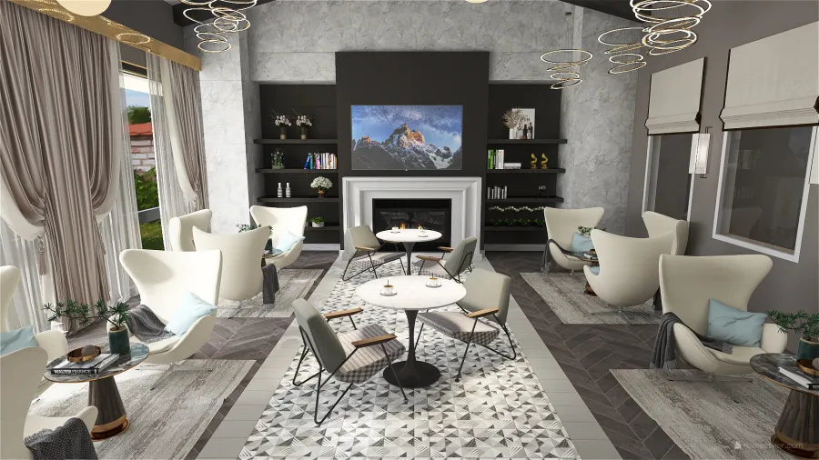 Mountain Hotel Lounge 3d design renderings