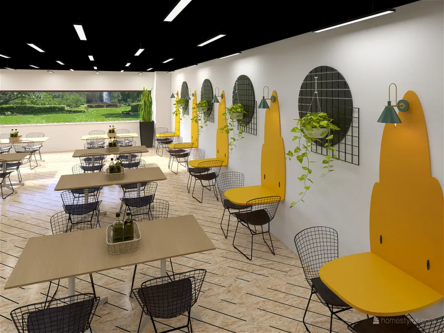 Contemporary StyleOther 400 sqm industrial Canteen Yellow Grey 3d design renderings