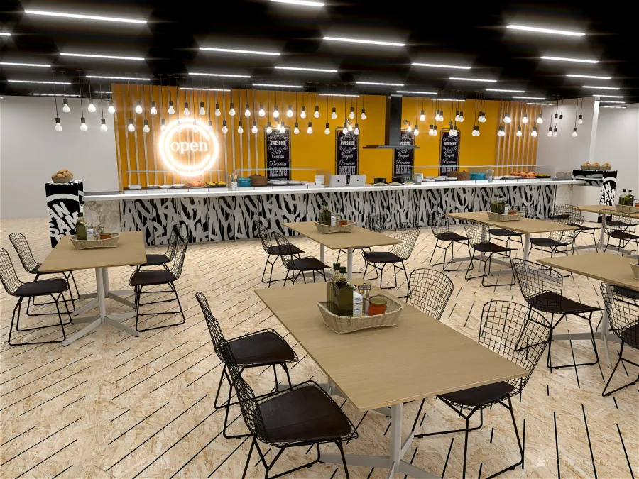 Contemporary StyleOther 400 sqm industrial Canteen Yellow Grey 3d design renderings