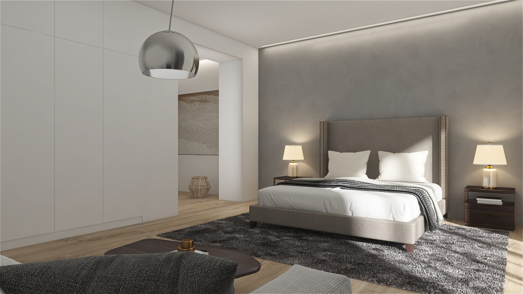 Contemporary Blue ColorScemeOther Grey Bedroom 3d design renderings