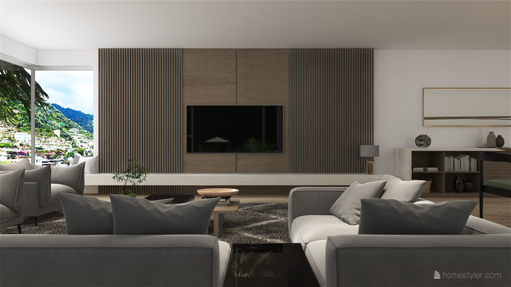 Contemporary Blue ColorScemeOther Grey Living and Dining Room 3d design renderings