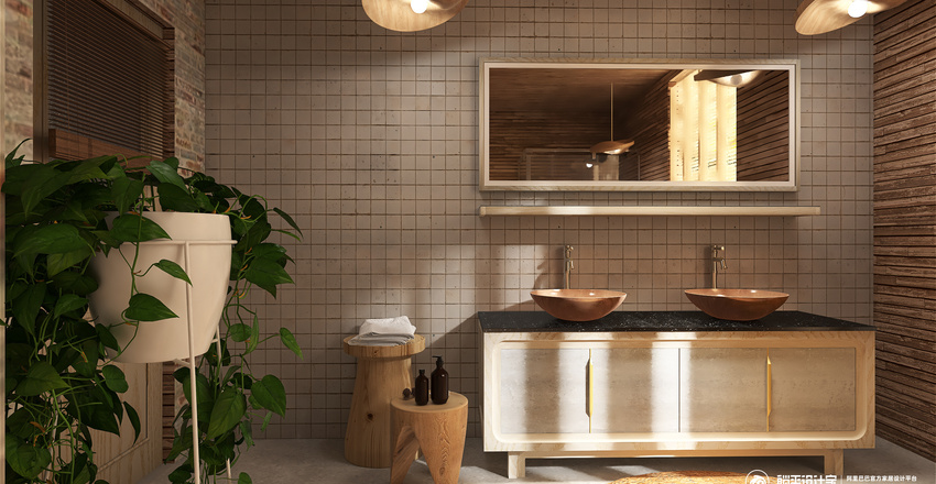 Rustic Cabin: natural wood Interior Design Render