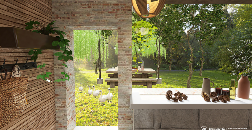 Rustic Cabin: natural wood Interior Design Render