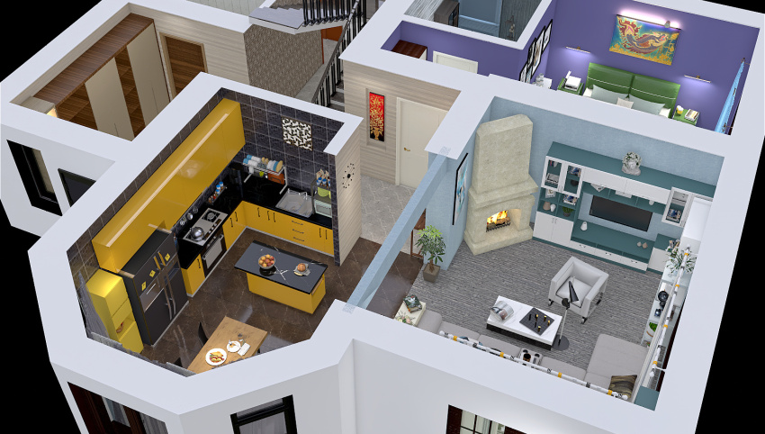 House in the Suburban 3d design picture 123.78