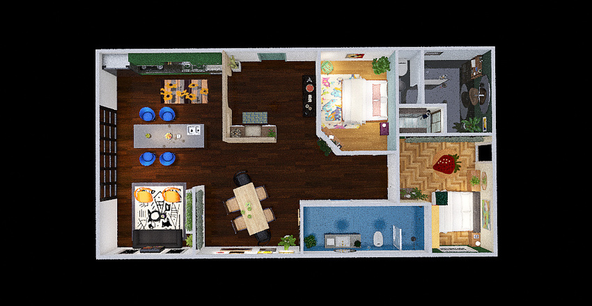 2 Bed 2 Bath. Interior Design Render