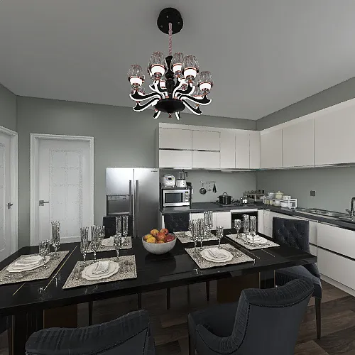 living & dinning & kitchen 3d design renderings