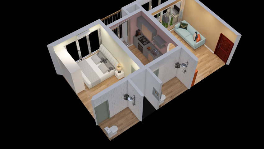2 bedroom at the end 3d design picture 49.44