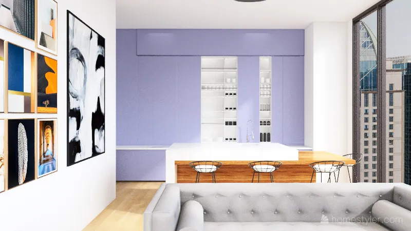 tall purple kitchen 3d design renderings