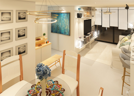 Living Room and Kitchen Botafogo 2021 Design Rendering