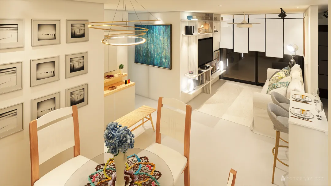 Living Room and Kitchen Botafogo 2021 3d design renderings