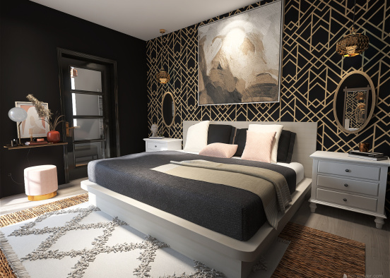 Master bedroom with Dark walls Design Rendering