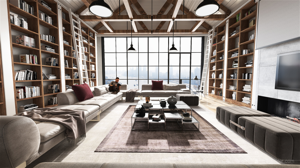 Industrial ColorScemeOther Beige Sala de estar/cocina 3d design renderings