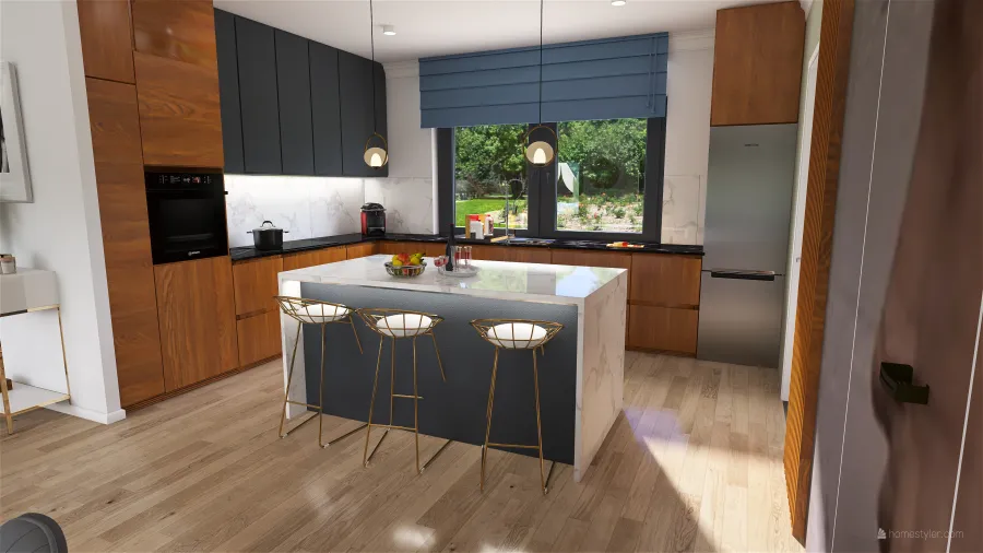 Salon z jadalnią i aneksem kuchennym 3d design renderings