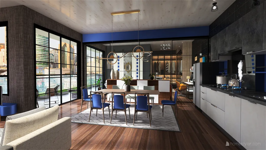 Industrial Premium Loft Black Blue 3d design renderings