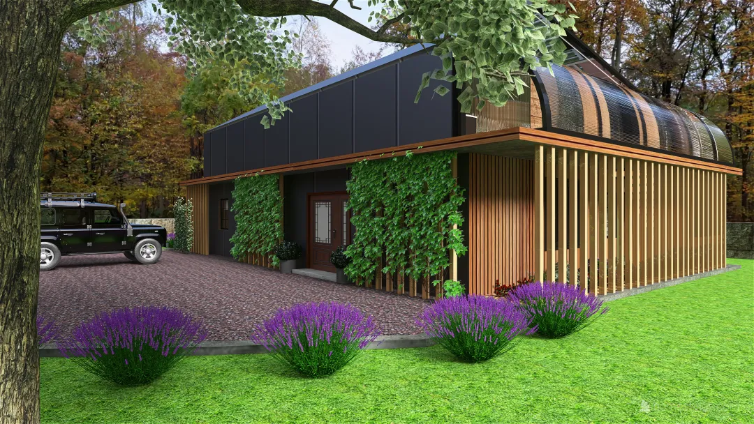 Container house with Rooftop greenhouse 3d design renderings