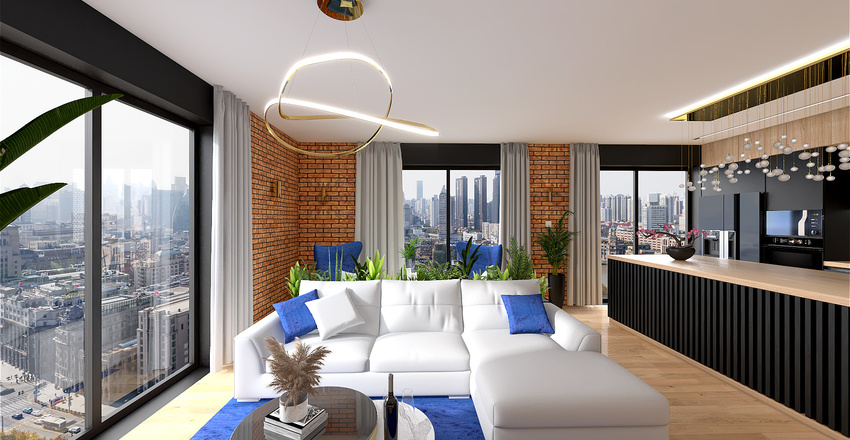 Kitchen + Living room Guthaus Interior Design Render