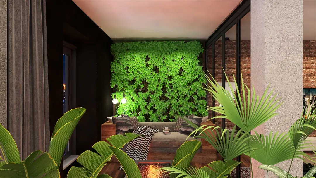 Exposed brickwall with indoor firepit 3d design renderings