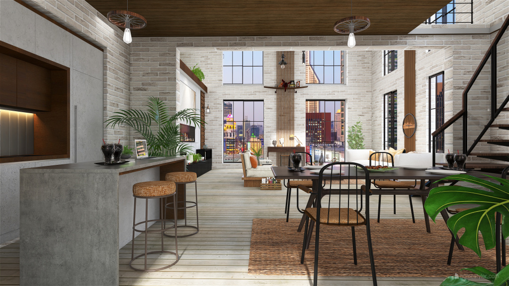 Traditional StyleOther simple loft Beige ColorScemeOther WoodTones 3d design renderings