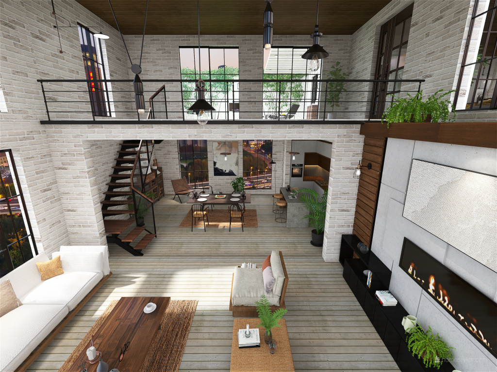 Traditional StyleOther simple loft Beige ColorScemeOther WoodTones 3d design renderings