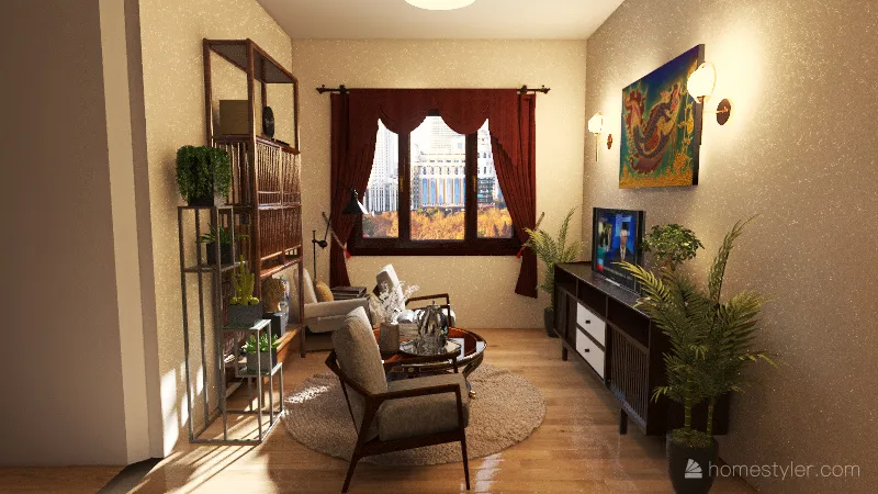 Retro Living Room 3d design renderings