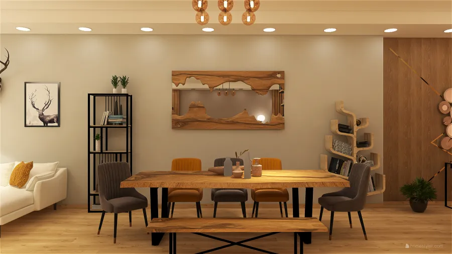 Modern Furniture Gallery WarmTones Red Yellow WoodTones 3d design renderings