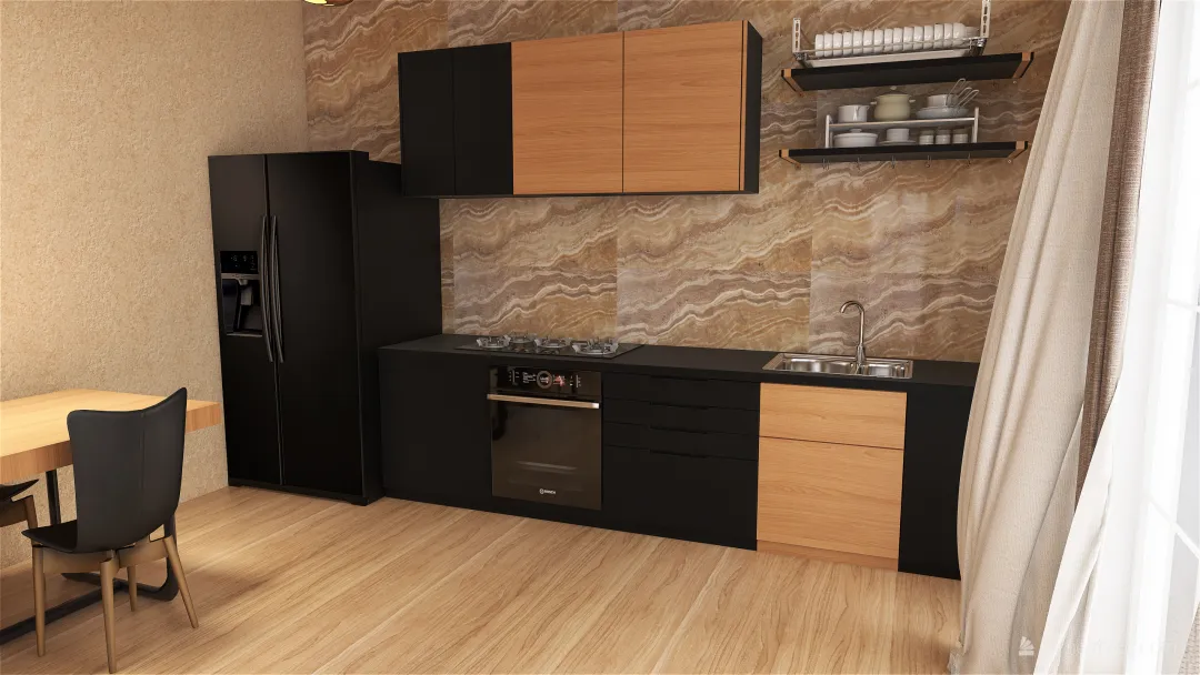 cuisine noir et bois 3d design renderings