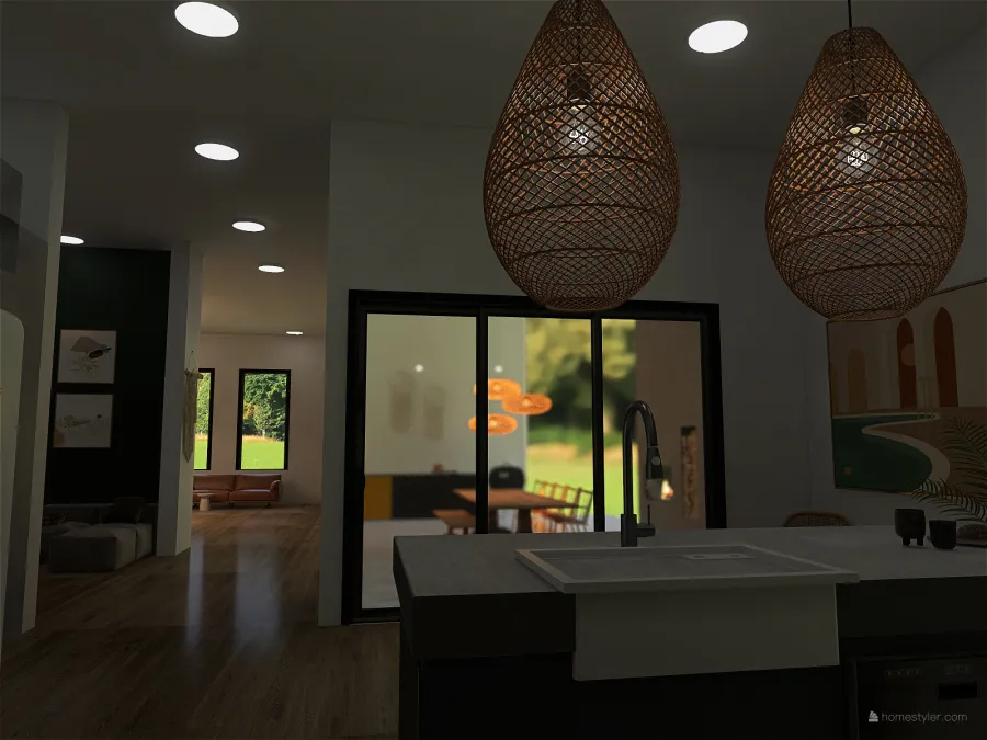 living - lounge - kitchen 3d design renderings