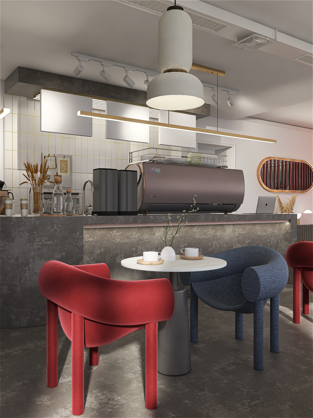 Modern MONTE COFFEE Red Grey 3d design renderings