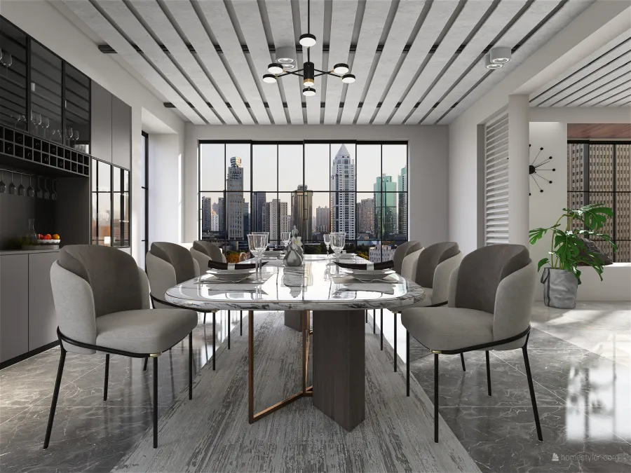 Contemporary StyleOther Grey ColdTones Dining Room 3d design renderings