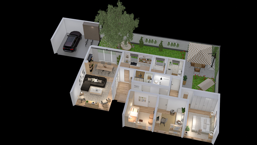 One floor family home 3d design picture 132.72