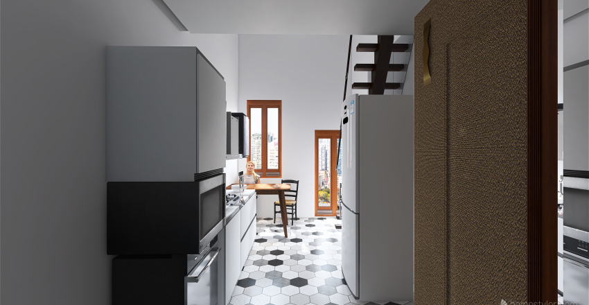 cucina estesa scala ripida forno 3d design renderings