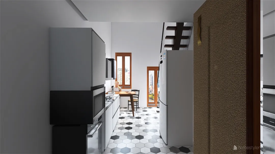 cucina estesa scala ripida forno 3d design renderings