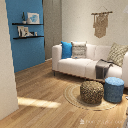 divano nuovo e parete azzurra 3d design renderings
