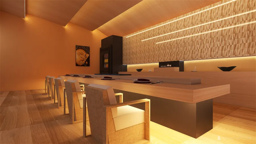 Japan Sushi Restaurant in Shibuya 3d design renderings