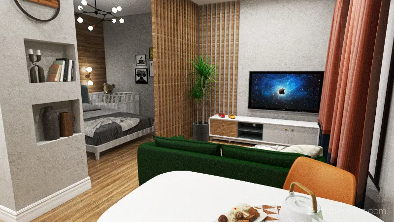 Однокомнатная квартира для молодой пары 3d design renderings