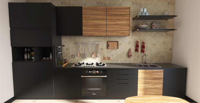 Cucina nera 3d design renderings