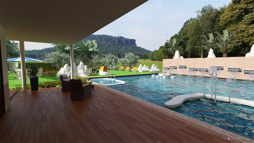 casa con piscina 3d design renderings