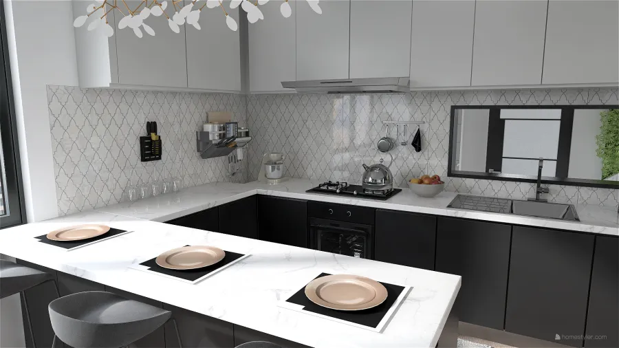 Living and kitchen 3d design renderings