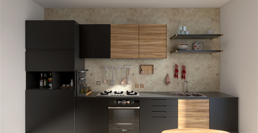 Cucina nera 3d design renderings