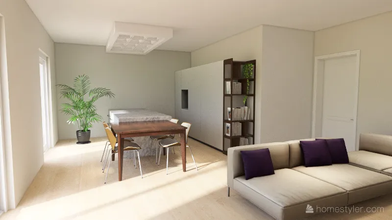 Cucina-soggiorno 3d design renderings