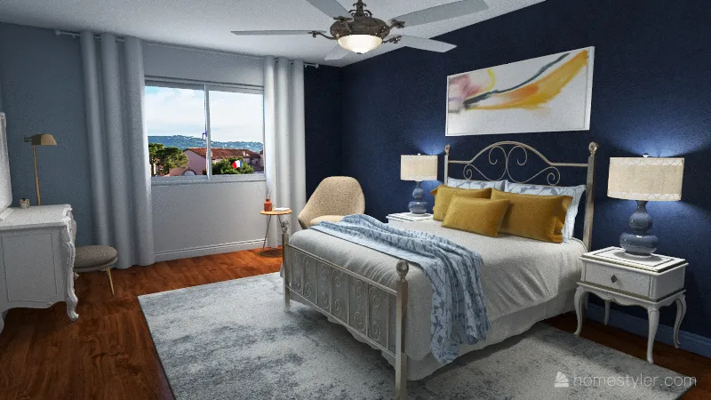 Uplifting Transitional Style Bedroom 3d design renderings