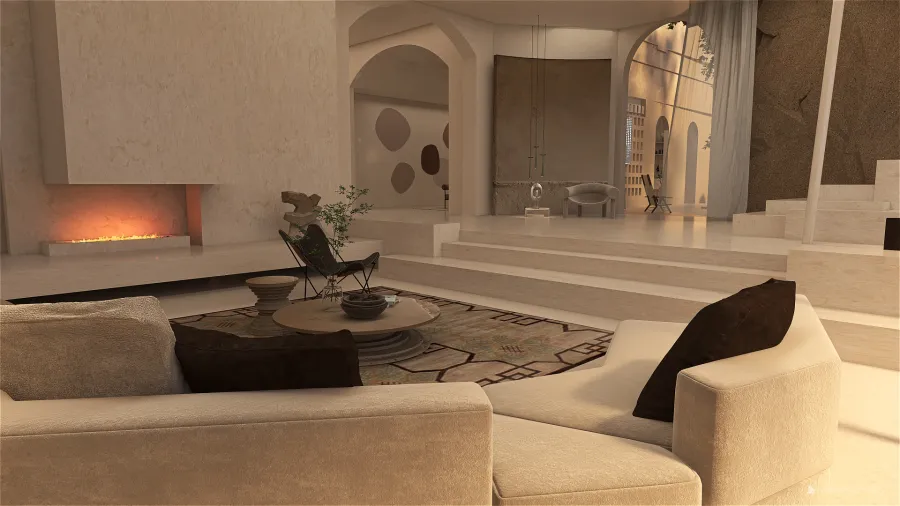 Costal Yellow Living Room 3d design renderings
