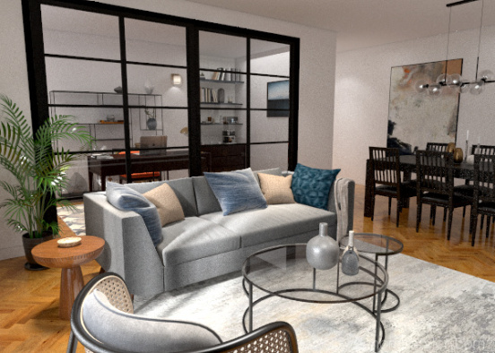 LIVING ROOM & HOME OFFICE Design Rendering